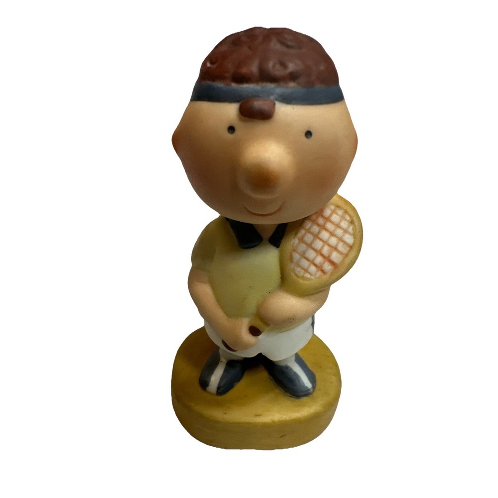 Vintage 1981 Tennis Player Figurine Cute Little Guy with a Tennis Racket 4" Tall